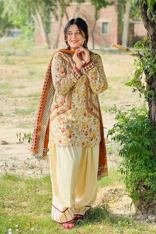 MEHAR LAWN 3PC ( FARSHI SHALWAR )